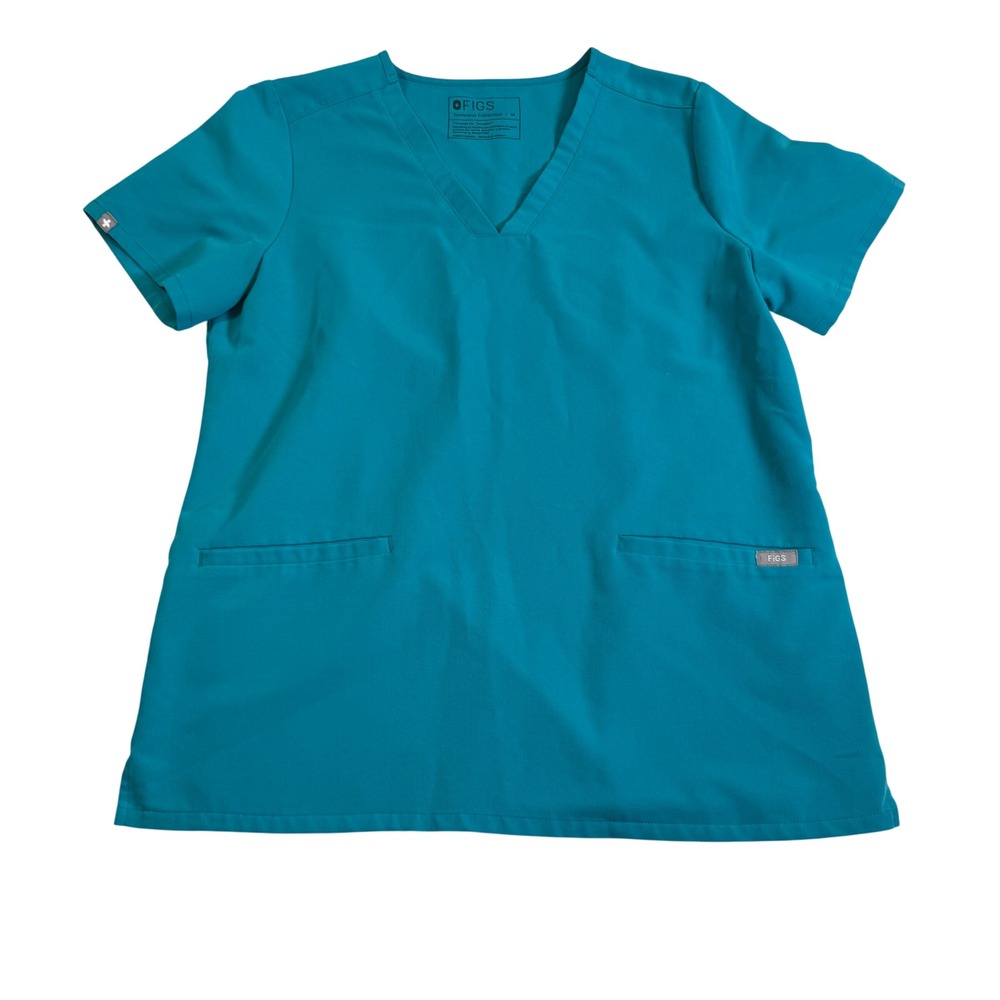 FIGS Scrub Top Women M Teal Excellent V-Neck Technical Collection FW1100